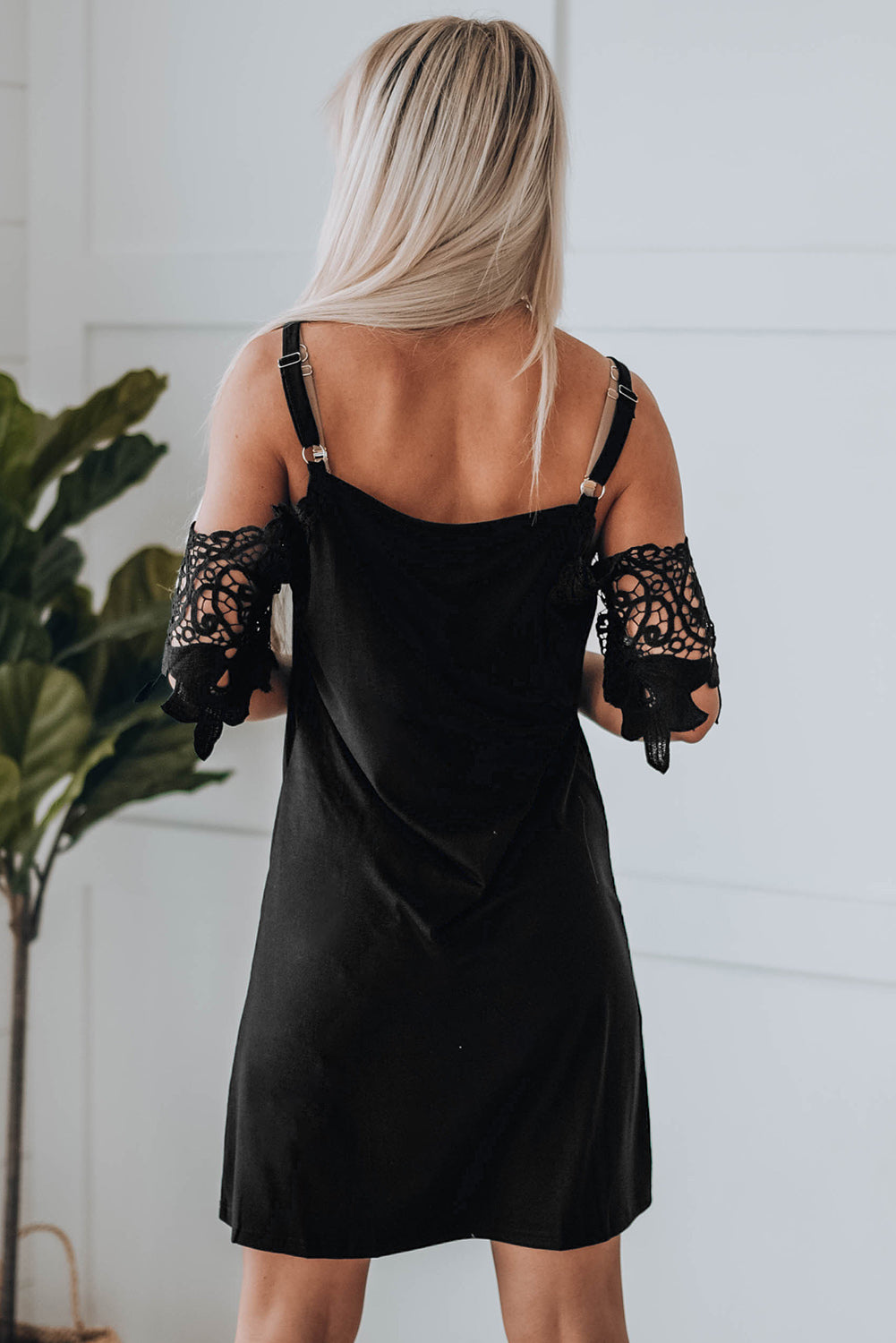 Spliced Lace Cold-Shoulder Mini Dress