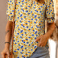 Floral Puff Sleve Keyhole Blouse