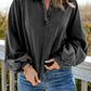 Quarter-Snap Collared Lantern Sleeve Sweatshirt
