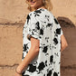 Floral Notched Neck Cuffed Short Sleeve Blouse