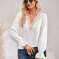 Contrast Trim Flounce Sleeve V-Neck Blouse