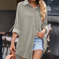 Button Front Curved Hem Raglan Sleeve Shirt Dress