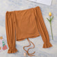 Drawstring Detail Flounce Sleeve Off-Shoulder Crop Top
