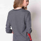 Full Size Plaid Patch Drop Shoulder Round Neck Top