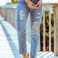 Distressed Ankle-Length Straight Leg Jeans
