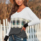 Plaid Color Bock V-Neck Knit Top