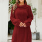 Mixed Knit Turtleneck Lantern Sleeve Sweater Dress