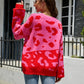 Leopard Ribbed Trim Dropped Shoulder Sweater