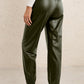 Elastic Waist PU Leather Joggers