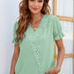 Swiss Dot Lace Trim Flounce Sleeve Blouse