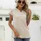 Swiss Dot Notched Neck Short Sleeve Top