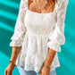 Applique Flounce Sleeve Smocked Peplum Top