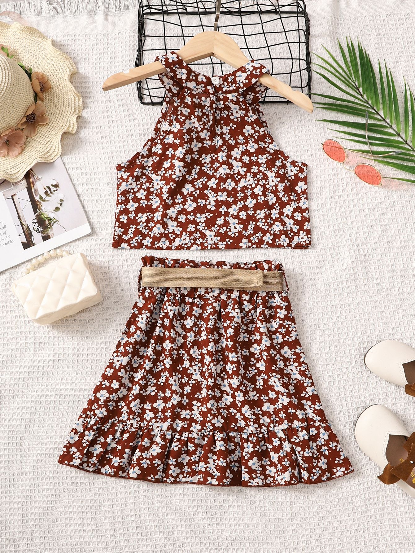 Floral Tank and Ruffle Hem Skirt Set