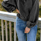 Quarter-Snap Collared Lantern Sleeve Sweatshirt