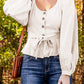 Tie Waist Lantern Sleeve Peplum Top