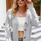 Floral Ribbed Trim Drop Shoulder Cardigan