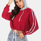 Full Size Side Stripe Drawstring Hem Cropped Hoodie