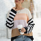 Striped Ribbed Trim Bell Sleeve Sweater