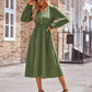 Buttoned V-Neck Flounce Sleeve Midi Dress