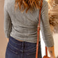 Buttoned V-Neck Ribbed Top