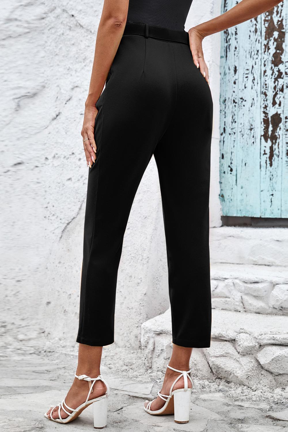 Straight Leg Cropped Pants with Pockets