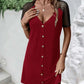 Buttoned V-Neck Raglan Sleeve Dress