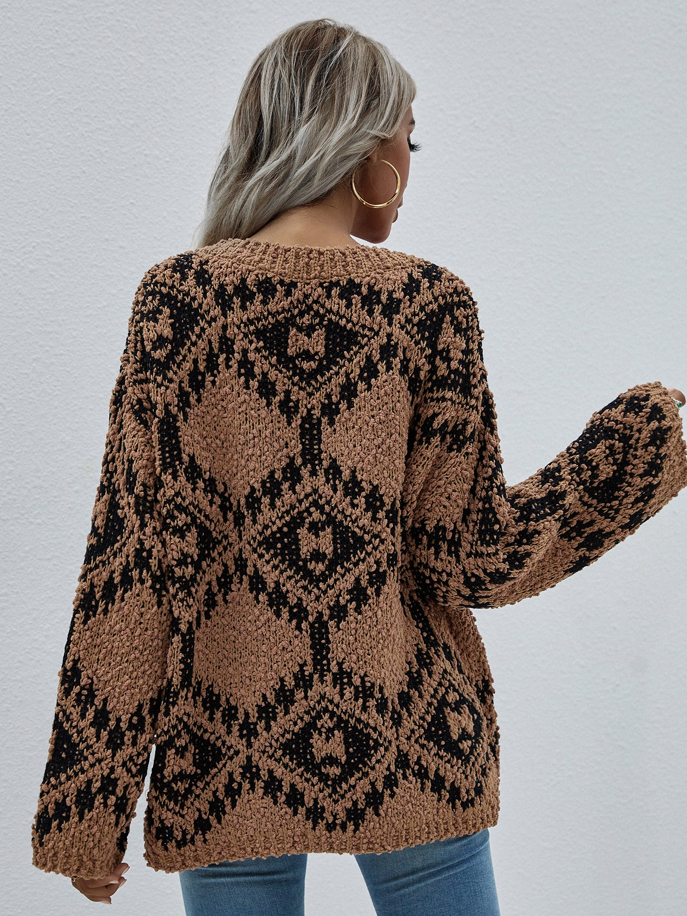 Geometric Print Chunky Knit Sweater