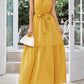 Belted Grecian Neck Tiered Maxi Dress