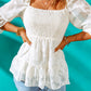 Applique Flounce Sleeve Smocked Peplum Top