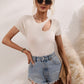 Cutout Round Neck Short Sleeve Knit Top