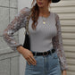 Lace Sleeve Round Neck Ribbed Top