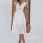 Decorative Button V-Neck Butterfly Sleeve Dress