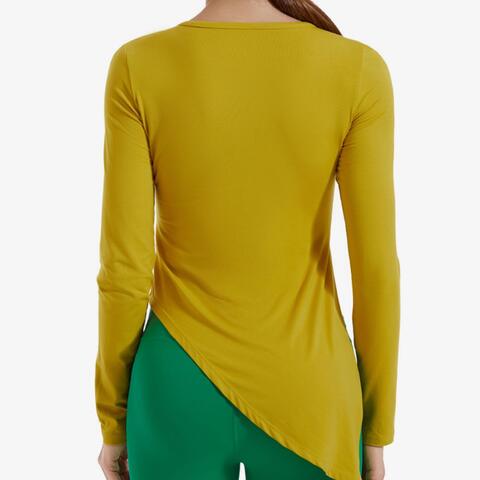 Asymmetrical Round Neck Long Sleeve Sports Top