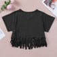 V-Neck Fringe Hem T-Shirt