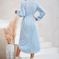 Striped Notched Neck Curved Hem Long Sleeve Dress