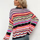 Rainbow Stripe Openwork Flare Sleeve Knit Top