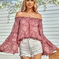 Applique Flounce Sleeve Off-Shoulder Blouse