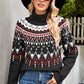 Chevron Turtleneck Ribbed Trim Sweater