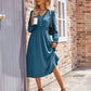 Buttoned V-Neck Flounce Sleeve Midi Dress