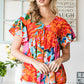 Floral V-Neck Short Sleeve Blouse