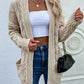 Cable-Knit Open Front Cardigan with Front Pockets