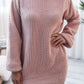 Rib-Knit Balloon Sleeve Boat Neck Sweater Dress