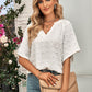 Swiss Dot Notched Neck Flare Sleeve Blouse