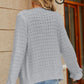 Openwork Flounce Sleeve Button-Up Fuzzy Cardigan