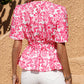 Floral Tie Belt Surplice Blouse