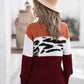 Leopard Color Block Ribbed Trim Dropped Shoulder Sweater