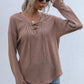 Lace-Up V-Neck Ribbed Top