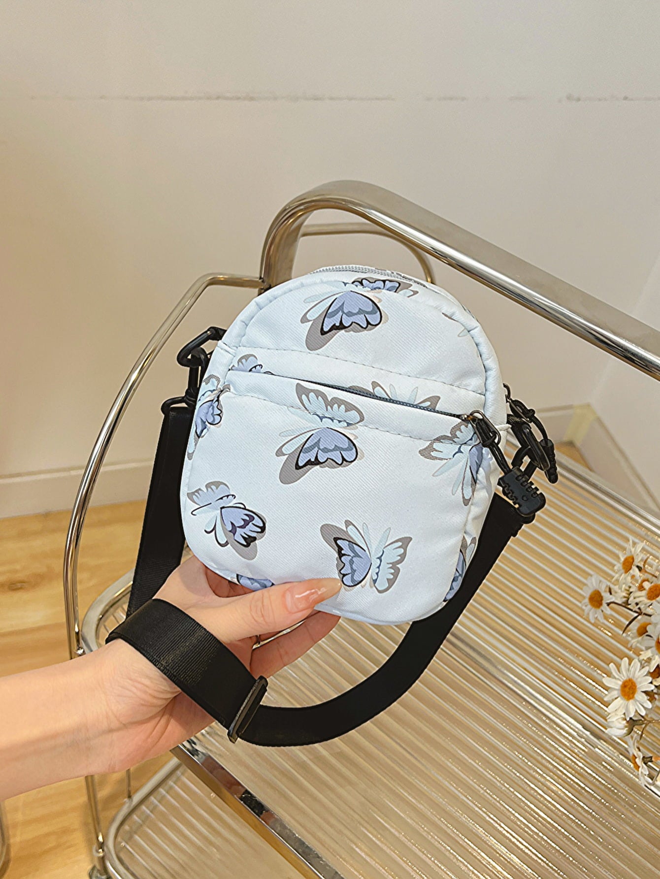 Butterfly Print Polyester Shoulder Bag