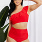 Marina West Swim Seaside Romance Ruffle One-Shoulder Bikini in Red