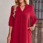 Notched Neck Flare Sleeve Pocket Dress